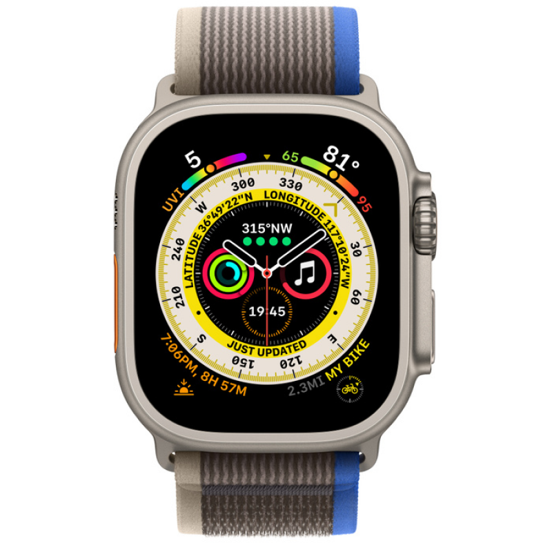 Apple Watch Ultra 49 mm Titanium Case with Blue/Gray Trail Loop